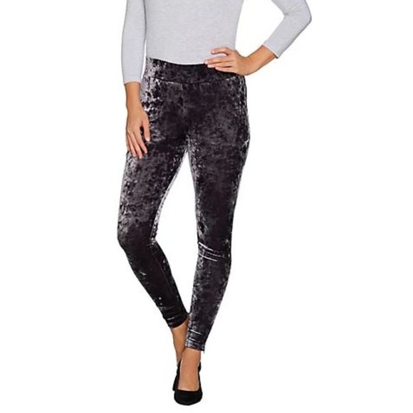 NWOT LOGO Lori Goldstein Crushed Gray Velvet Ankle Zip Pull On Leggings Size 1X - Picture 1 of 8